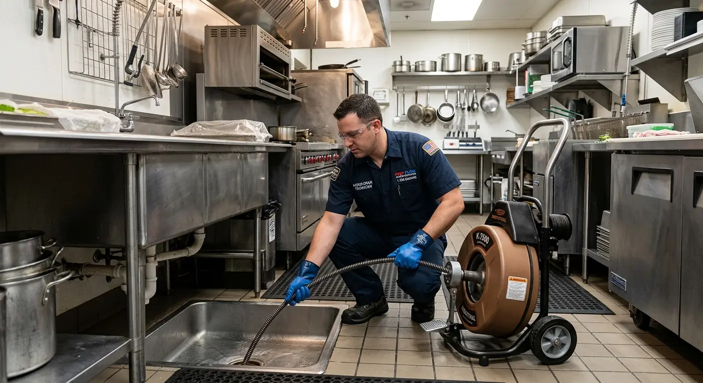 Commercial drain cleaning service in a restaurant kitchen in Ann Arbor
